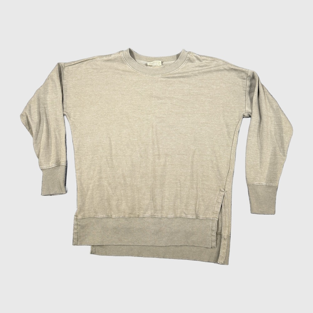 Bobbie Brooks Ladies Olive Green Crewneck Sweatshirt Medium Side Slits High-Low